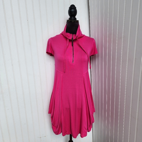 Kensie Women' Dress Hot Pink Stretch Rayon Knit Pullover Athleisure Pockets Sz S - Picture 1 of 13